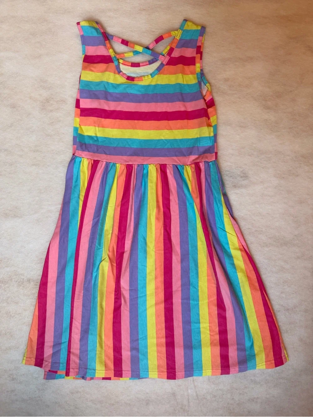 Rainbow Stripe Sleeveless Girls' Dress